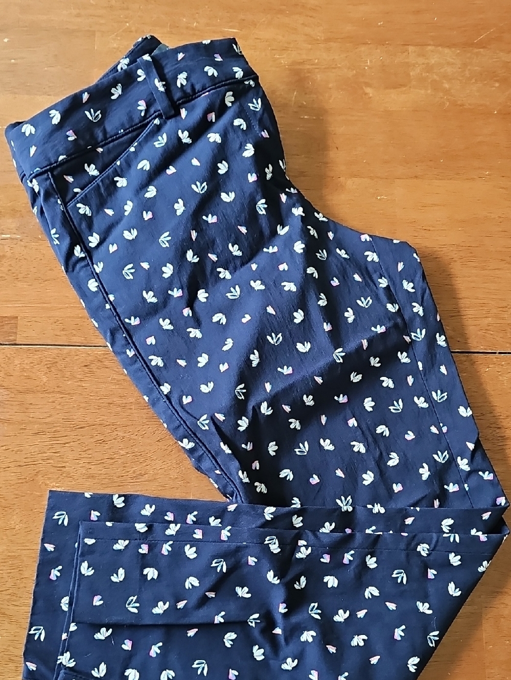 The Limited Navy Floral Stretch Pants with Cream & Light Purple Accents